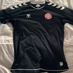 Svart DBU fotbollströja från Hummel - Svart fotbollströja från Hummel med DBU-emblem (Danmark) på bröstet och vita detaljer på axlarna.