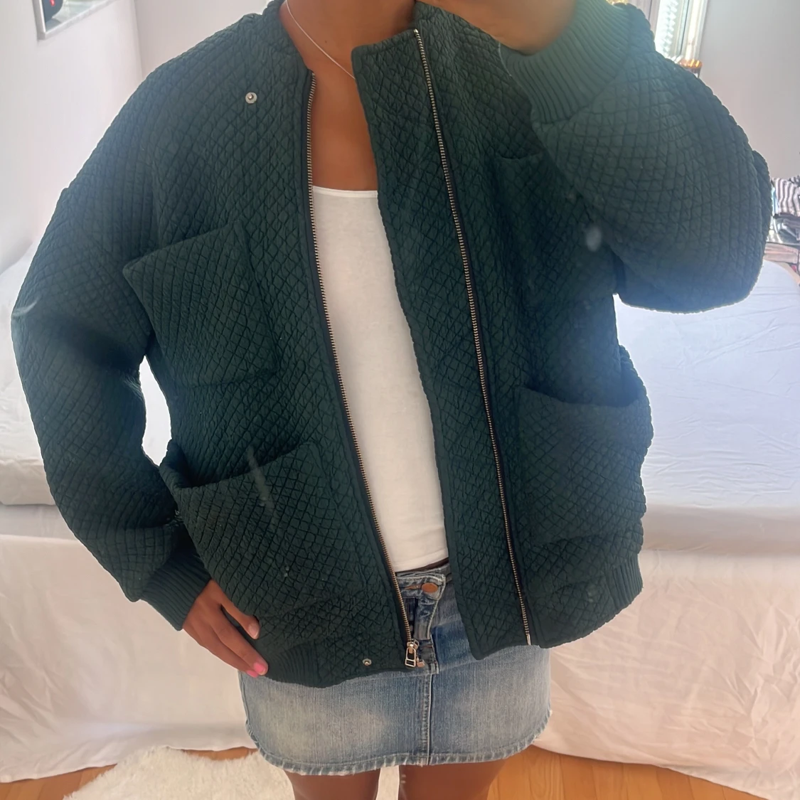 Mörkgrön quiltad bomberjacka - 1