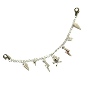 Silverfärgat accessoarsmycke - Silverfärgat handgjort accessoarsmycke med hängande dödskalle, spikar och blixtar ⚡️☠️Så snygg att hänga på väskan eller annan accessoar för att toppa looken ☠️⚡️