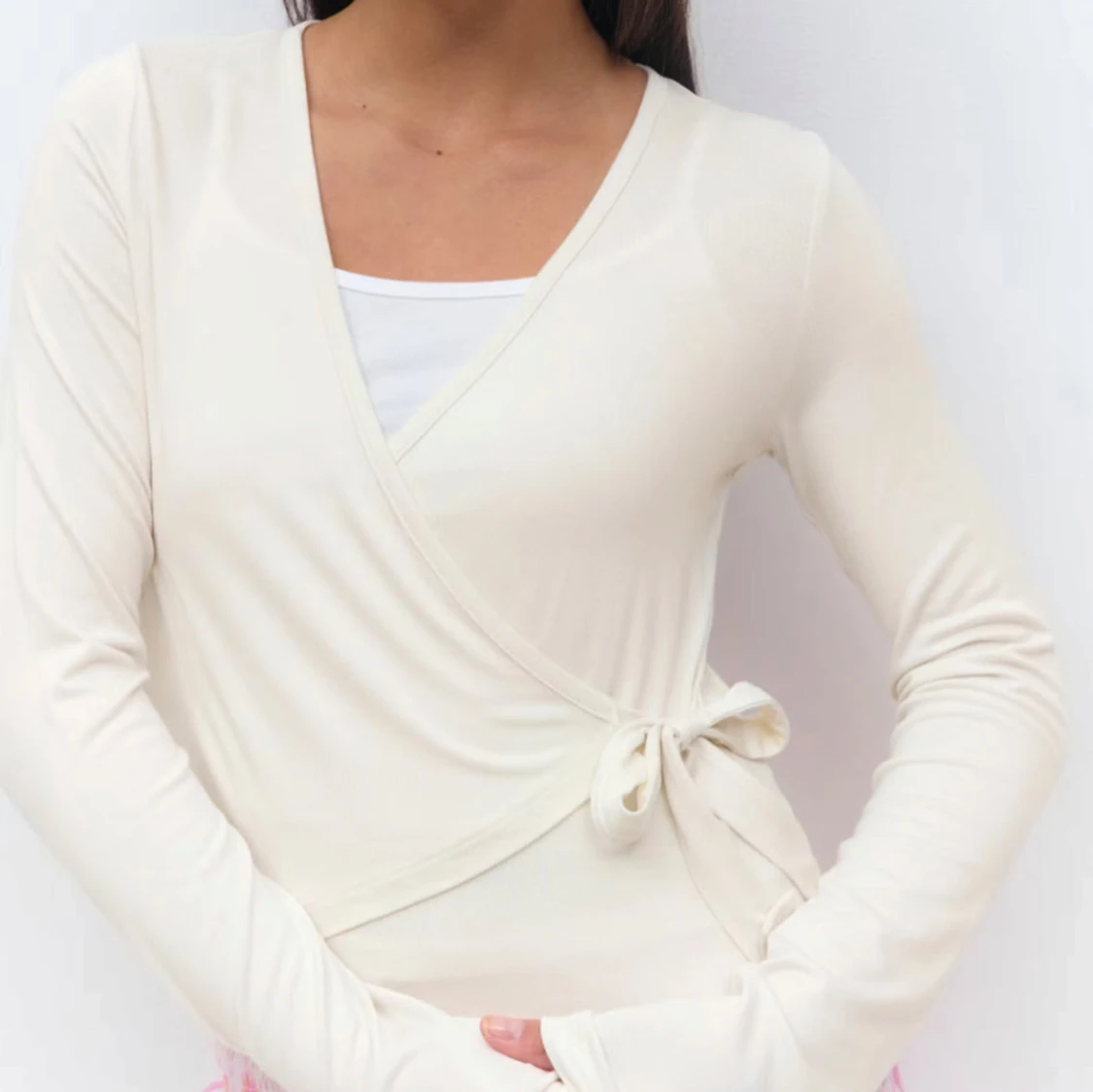 Wrap yoga topp beige