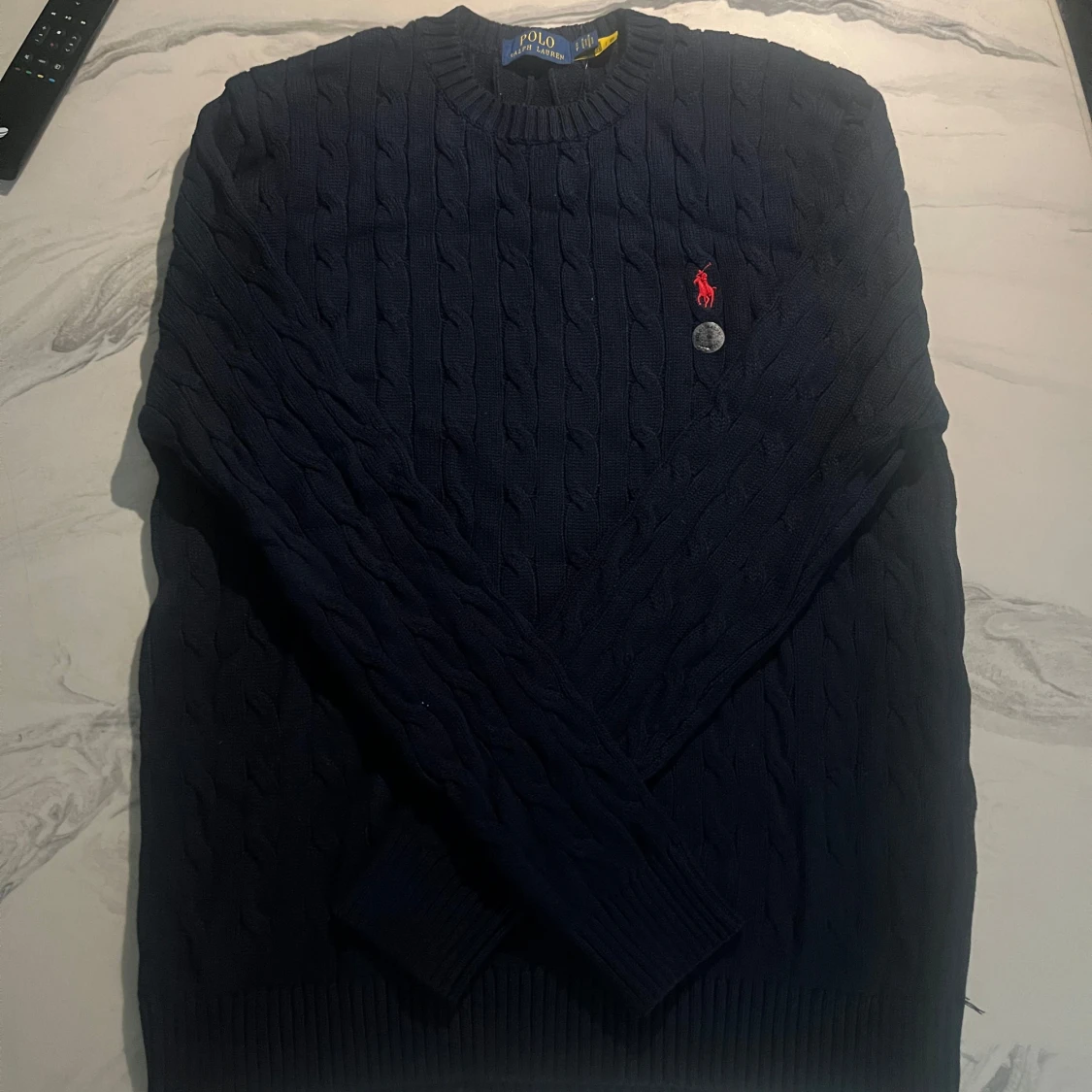 Mörkblå kabelstickad tröja Polo Ralph Lauren