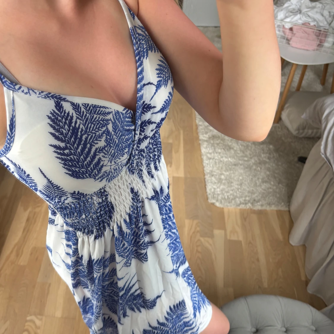 Vit och blå kort sommarklänning - 3