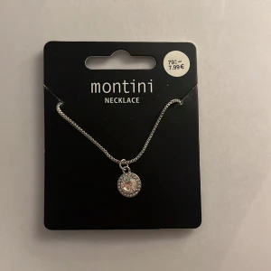 Silverfärgat halsband - Snyggt halsband med tunn silverfärgad kedja och ett runt hänge dekorerat med glittrande strass. Perfekt för att ge din outfit lite extra bling. Kommer på originalkort från Ur & Penn.