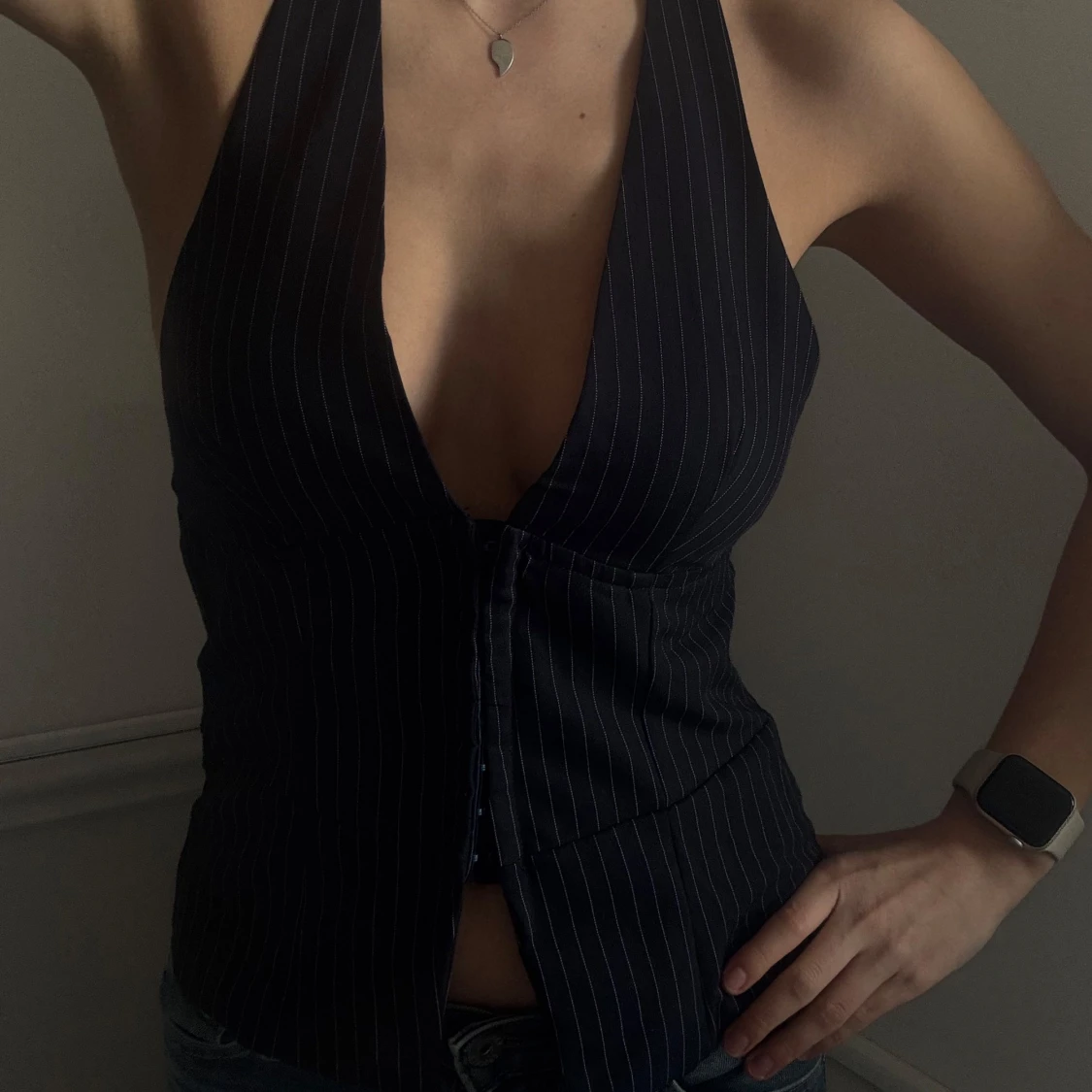 Svart randig halterneck topp - 1