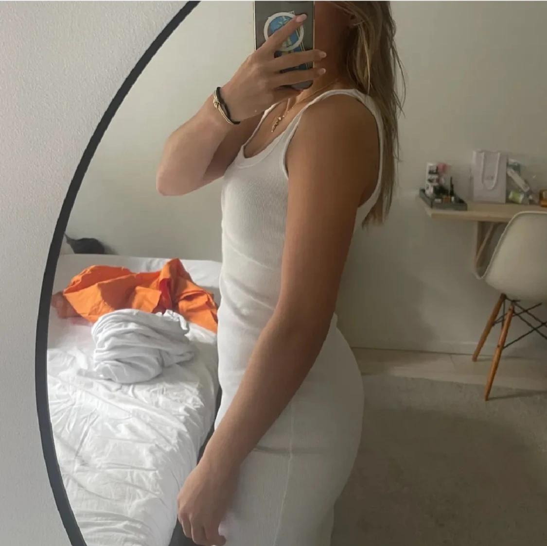 Vit ribbad klänning - 4