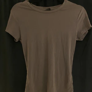 grå t-shirt - Säljer en enkel brun t-shirt med rund halsringning. Perfekt för en avslappnad stil. Kortärmad och i ett mjukt material.