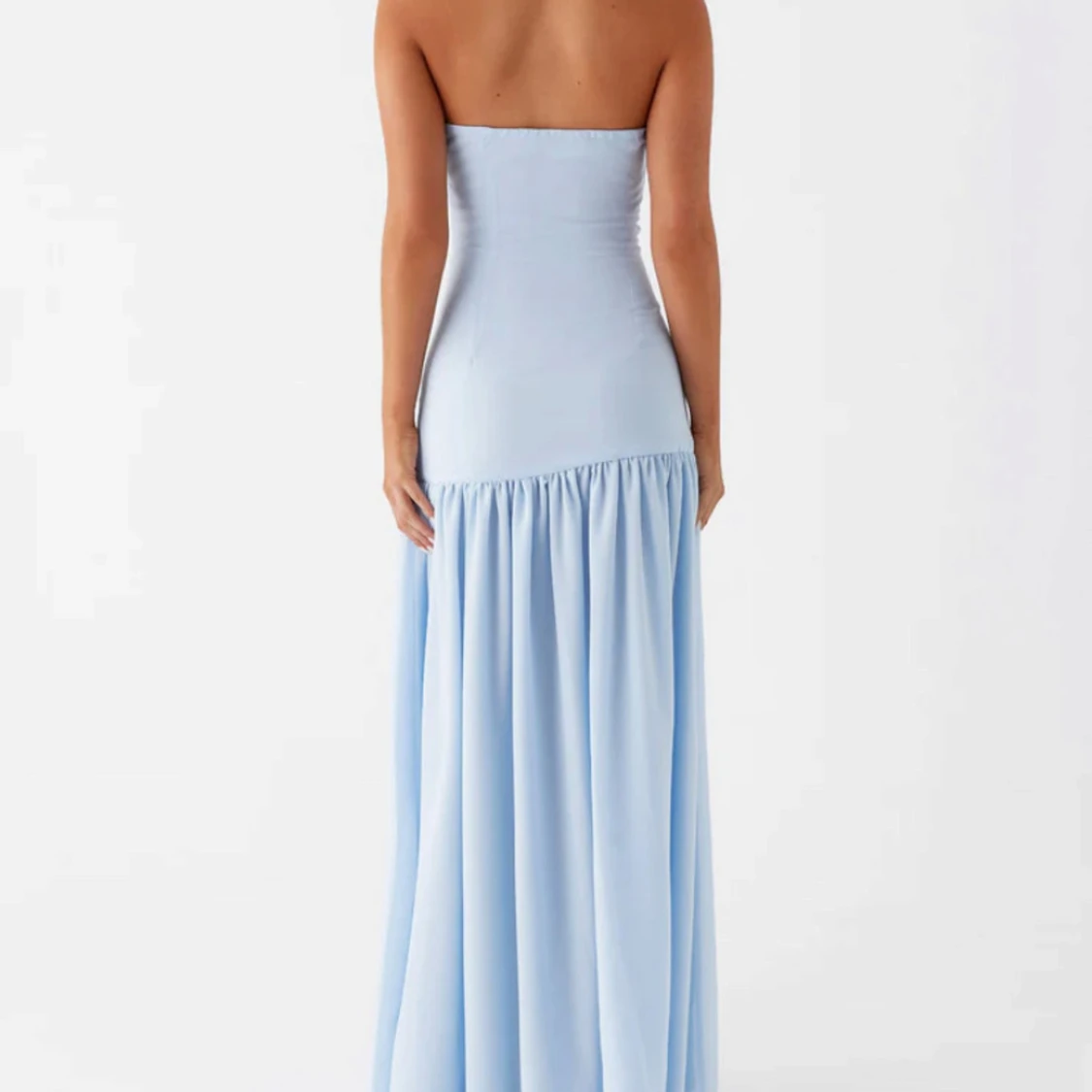 Ljusblå axelbandslös långklänning - 2