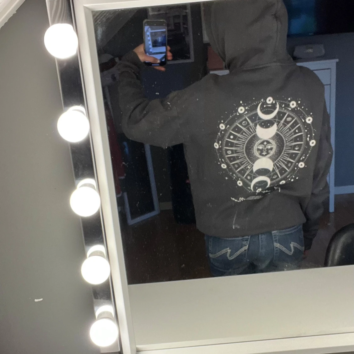 Mörkgrå hoodie med sol- och måntryck - 1