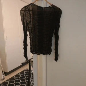 Svart mesh topp från H&M DIVIDED - Säljer en svart mesh topp från H&M DIVIDED. Toppen är transparent med långa ärmar och har rynkade detaljer framtill. Perfekt att styla lager på lager eller till ett par snygga byxor.