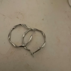 Silvriga tvinnade örhängen - Säljer ett par snygga silvriga örhängen med tvinnad design. De är runda och har ett klassiskt lås. Perfekta för att ge din stil lite extra glans!