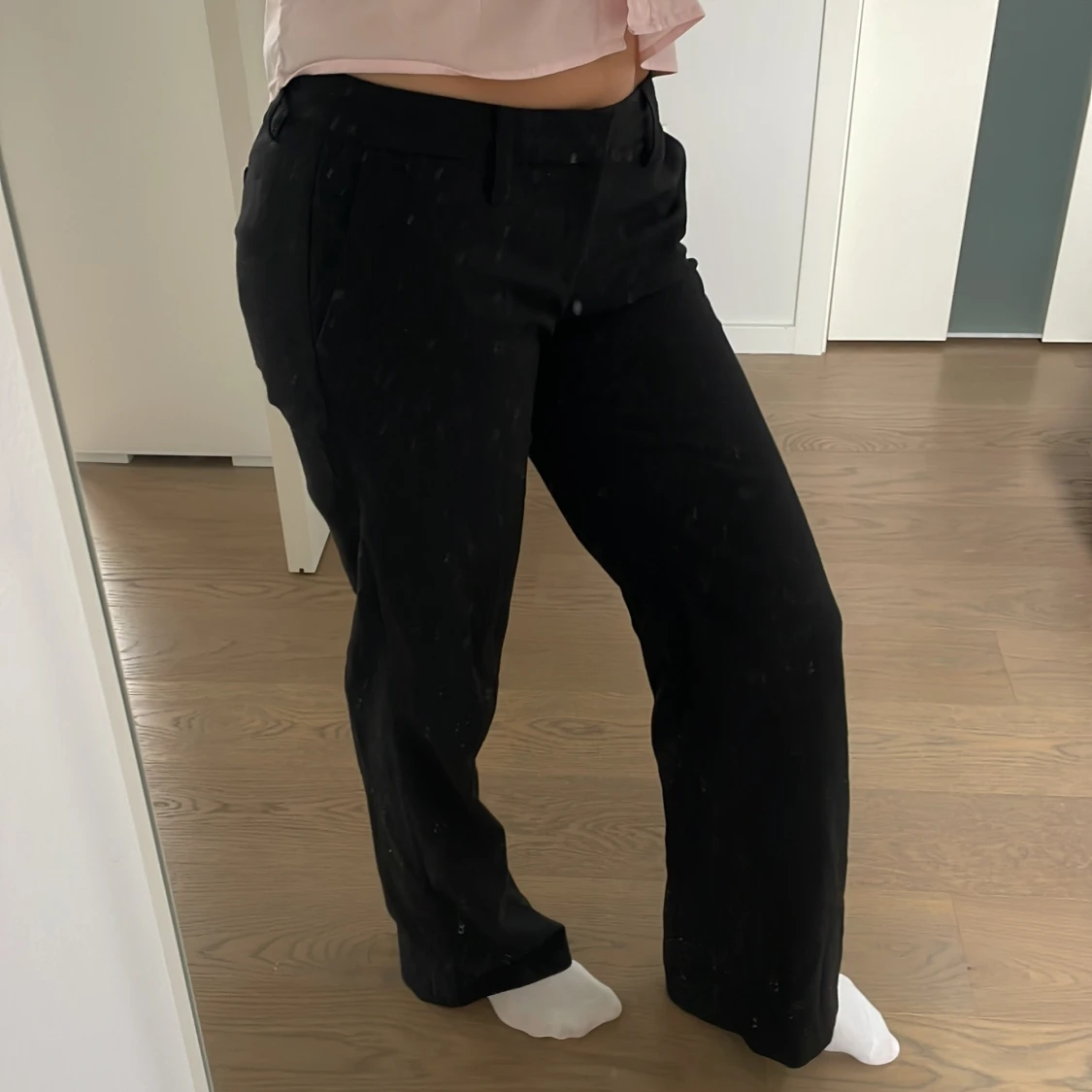 Low waist svarta kostymbyxor med raka ben