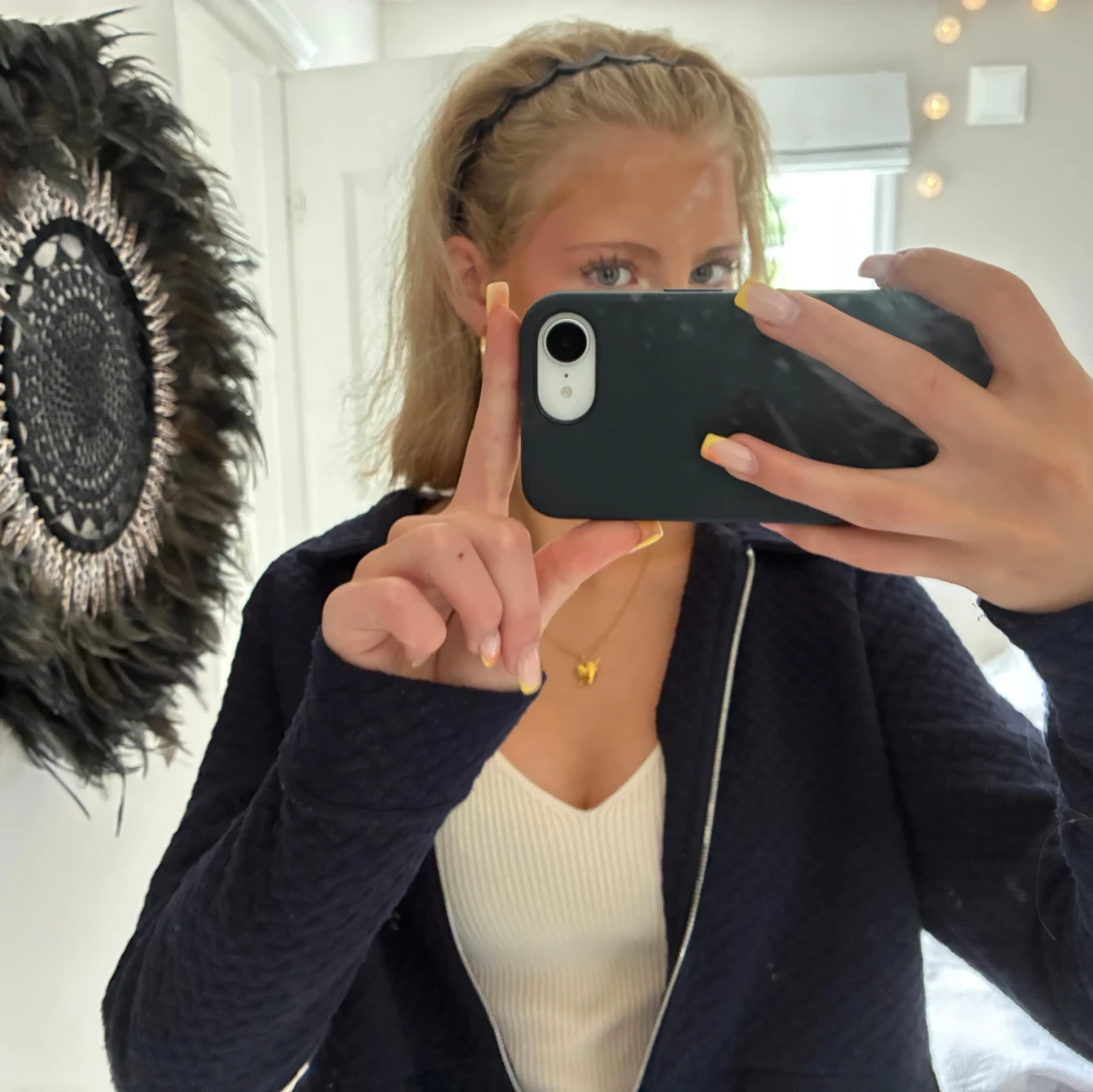 Mörkblå quiltad jacka med dragkedja - 2