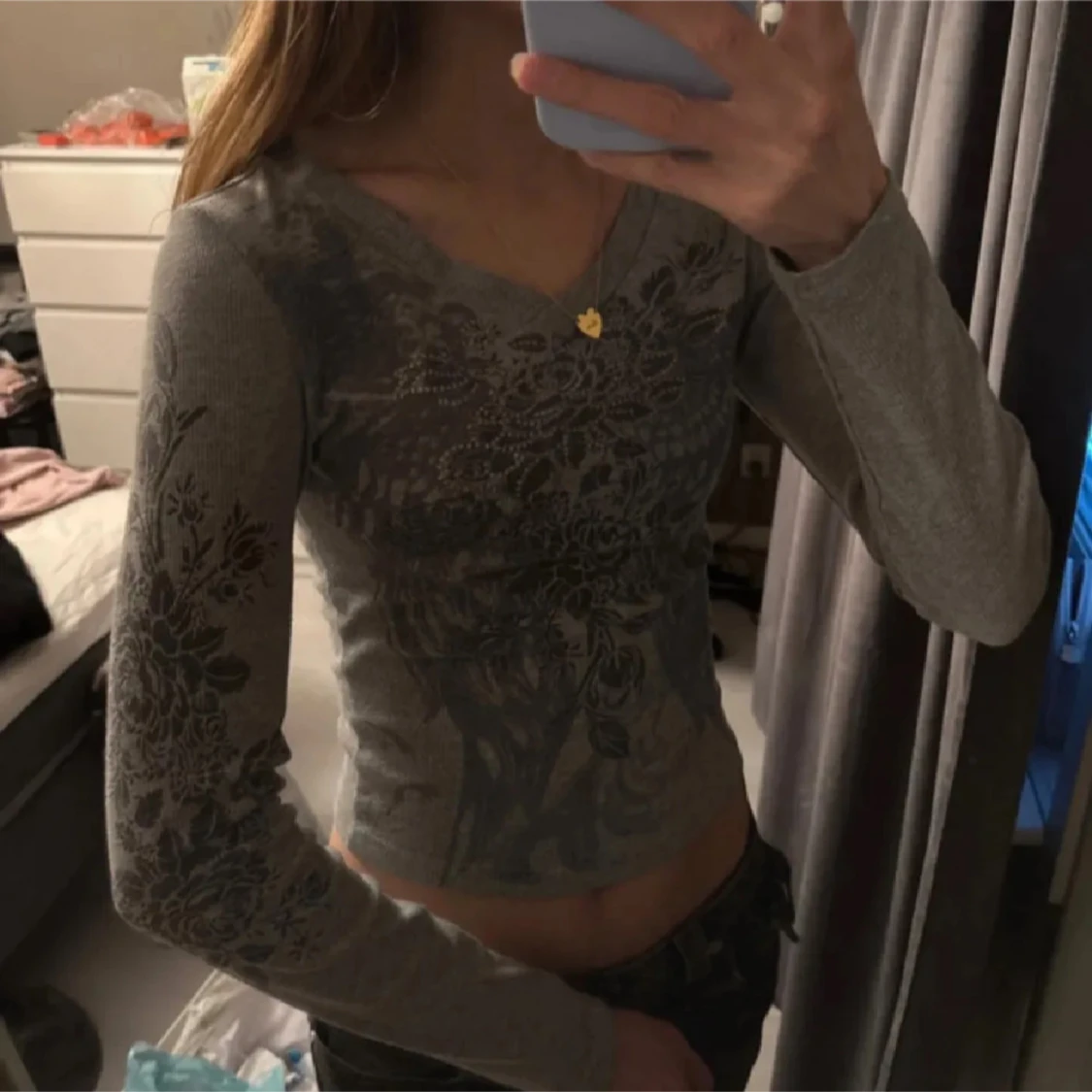 Y2k 2000s coquette vintage love lång ärmad crop top  - 1