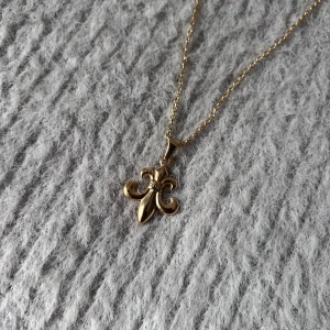 Gold Fleur-De-Lis Necklace - 41 + 6 cm. Gold-plated stainless steel.
