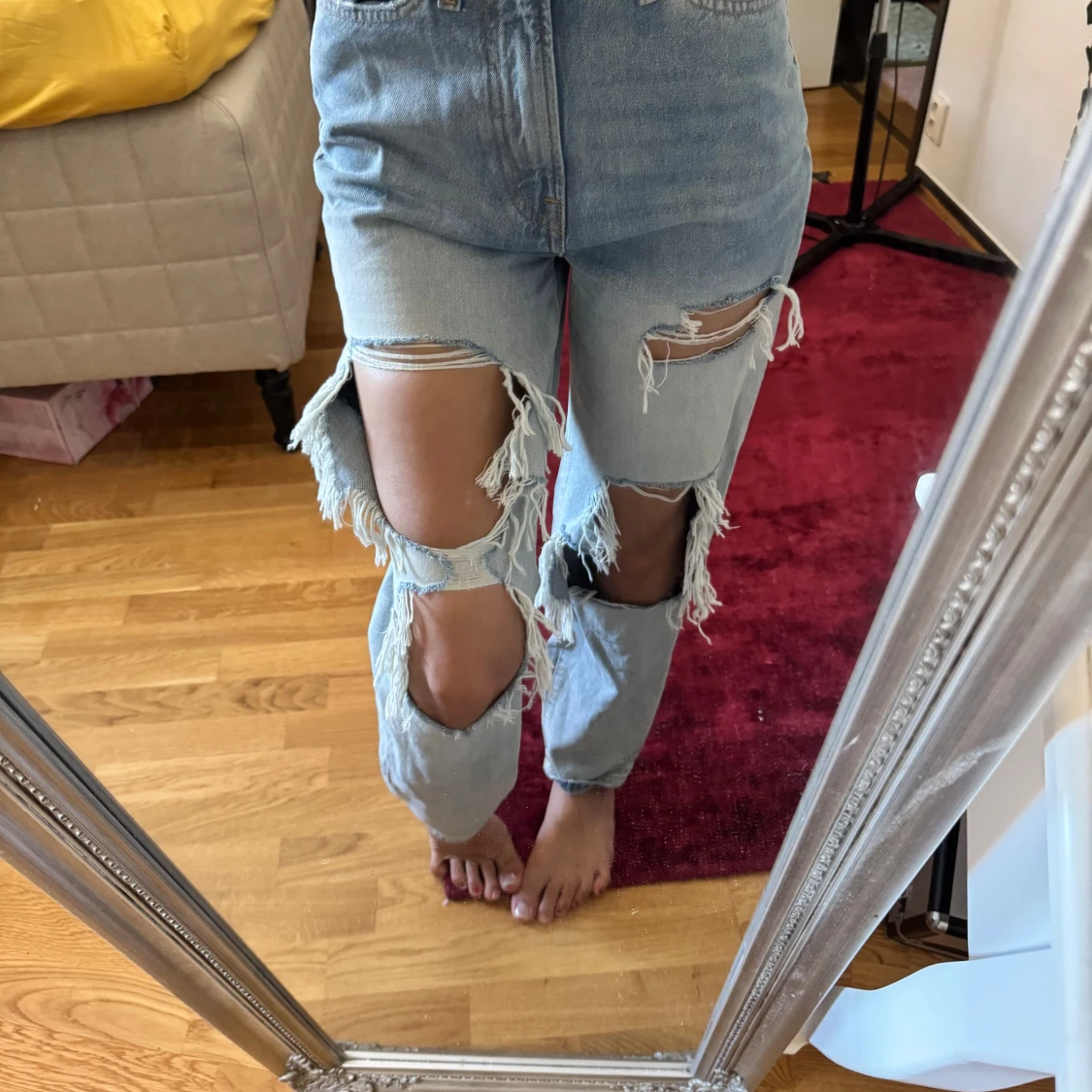 Ljusblå ripped high waist jeans - 1