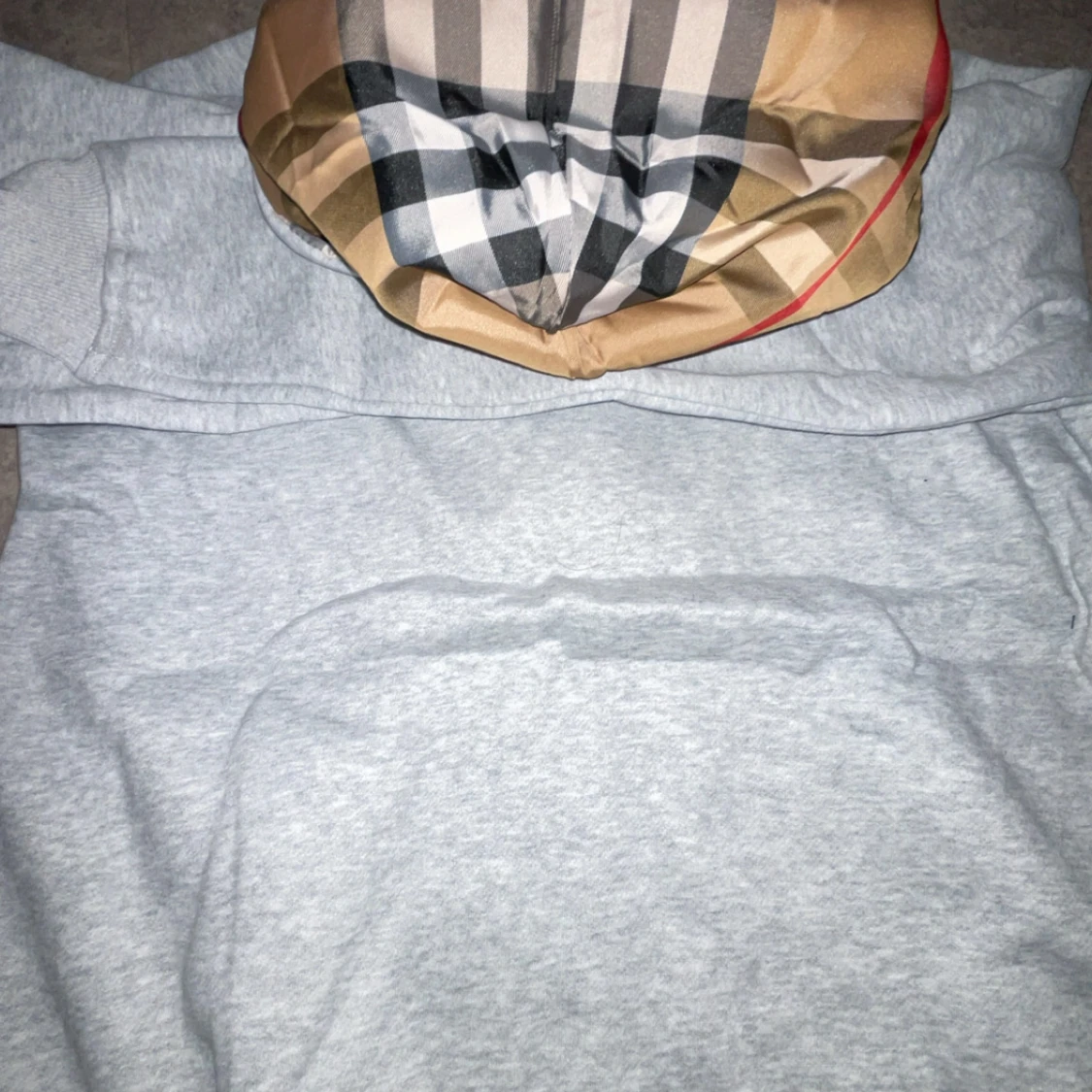 Grå hoodie från Burberry med mönstrad huva - 2