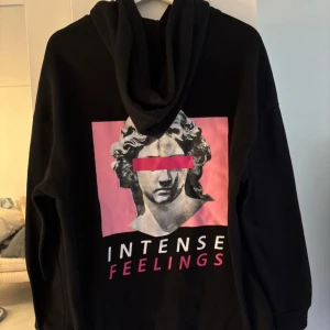 Svart hoodie med tryck på ryggen  - Svart hoodie från i storlek xs med ett snyggt coolt tryck på ryggen!! Lite lite nopprig men syns knappt