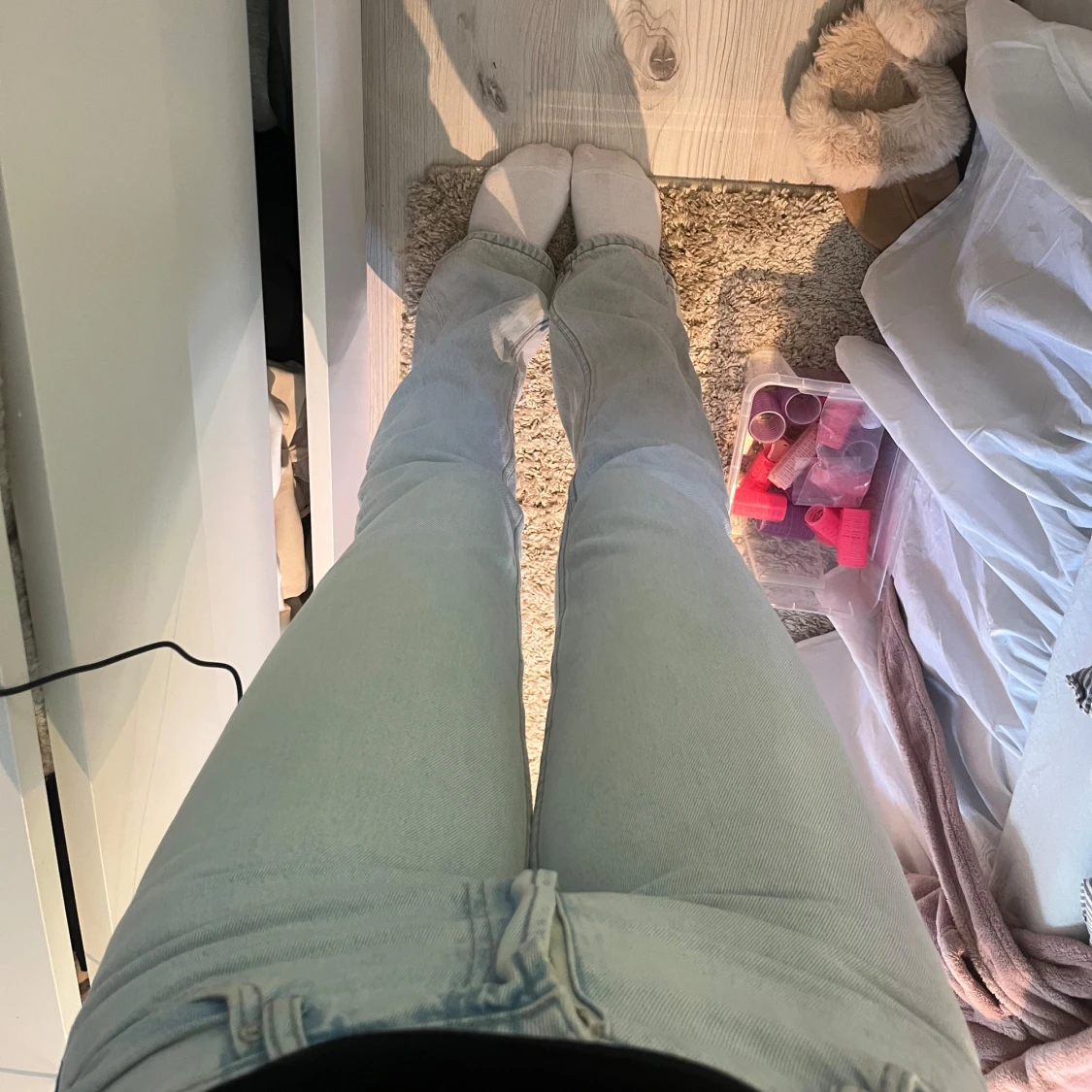 Ljusblå bootcut jeans - 4