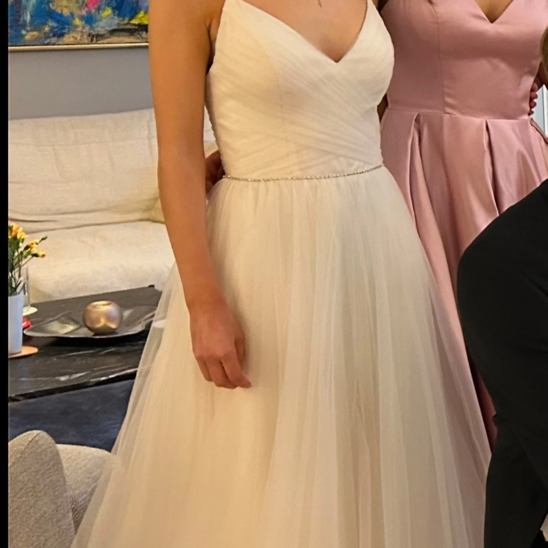 Puder färgad klänning med snörning - 2