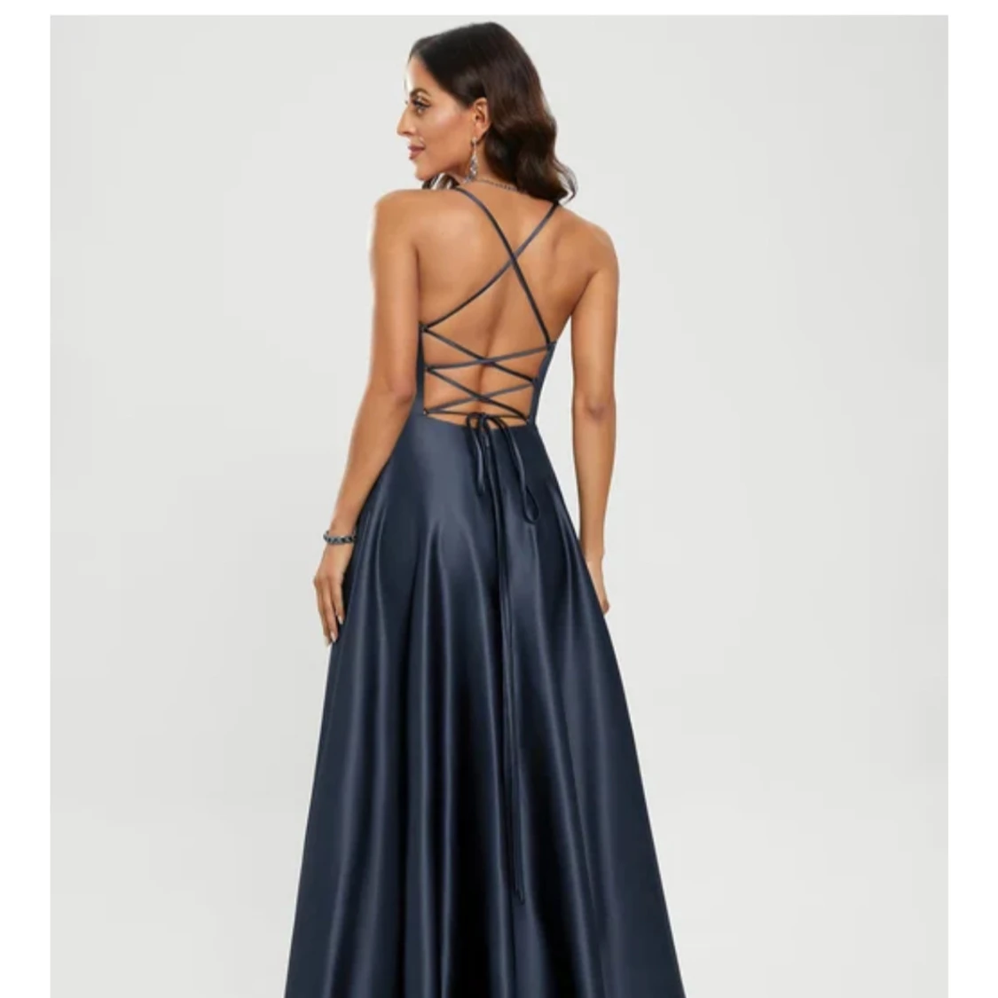 Mörkblå långklänning med slits - 2