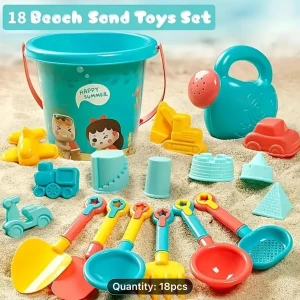 Strandleksaker Set - 18 delar - Ett roligt helt nytt 18 delar set med strandleksaker för barn. Innehåller en hink, vattenkanna, spadar, kratta och formar. Perfekt för lek i sanden och vattnet!
