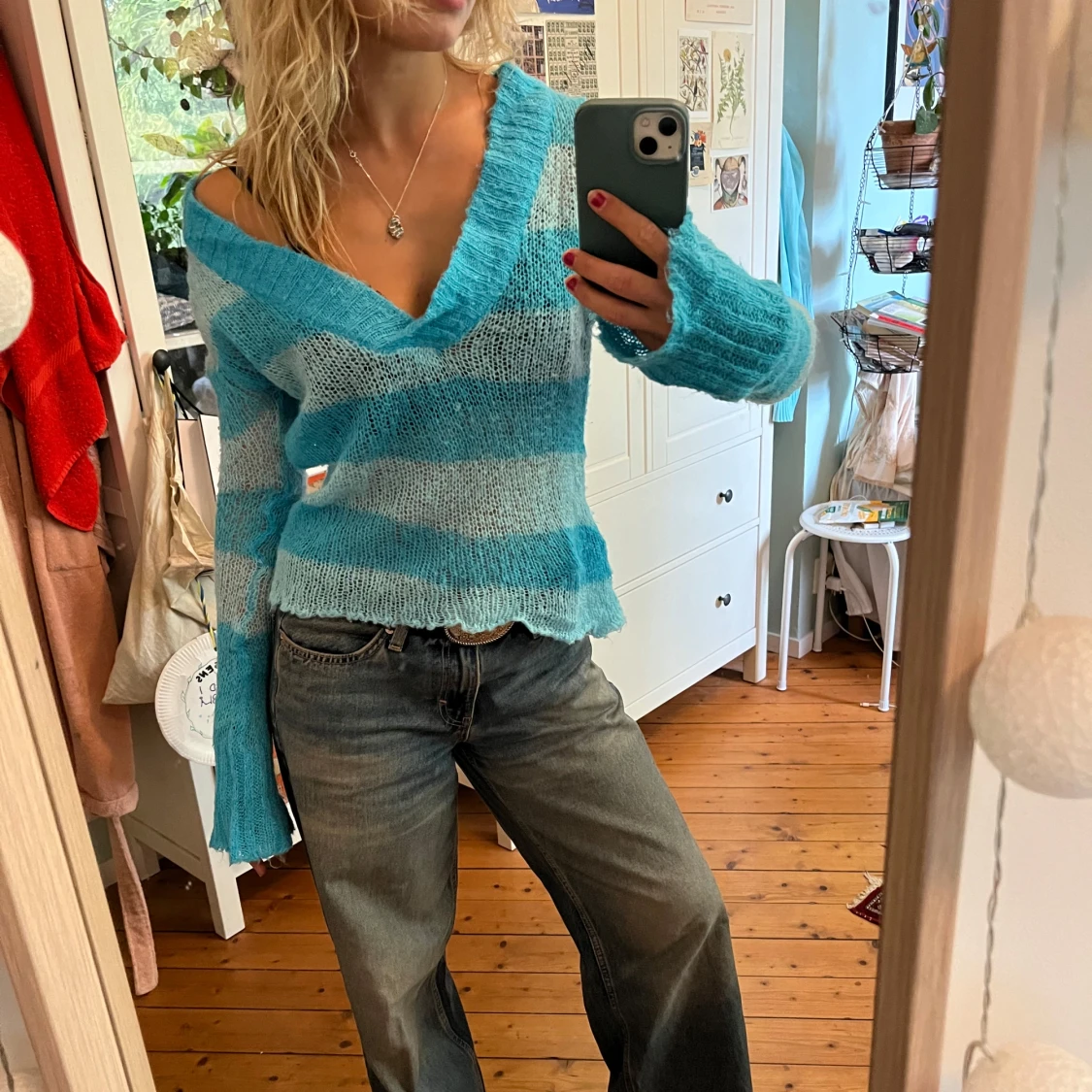 Blårandig tunn stickad tröja - 2