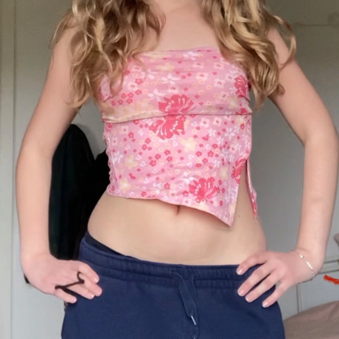 Rosa blommig tubtopp - 1