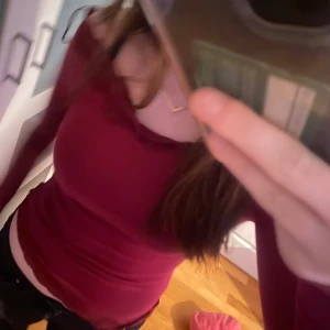 Vinröd långärmad topp - Säljer en vinröd långärmad topp med v-ringning. Perfekt för höst och vinter. Passar bra till både jeans och kjol.