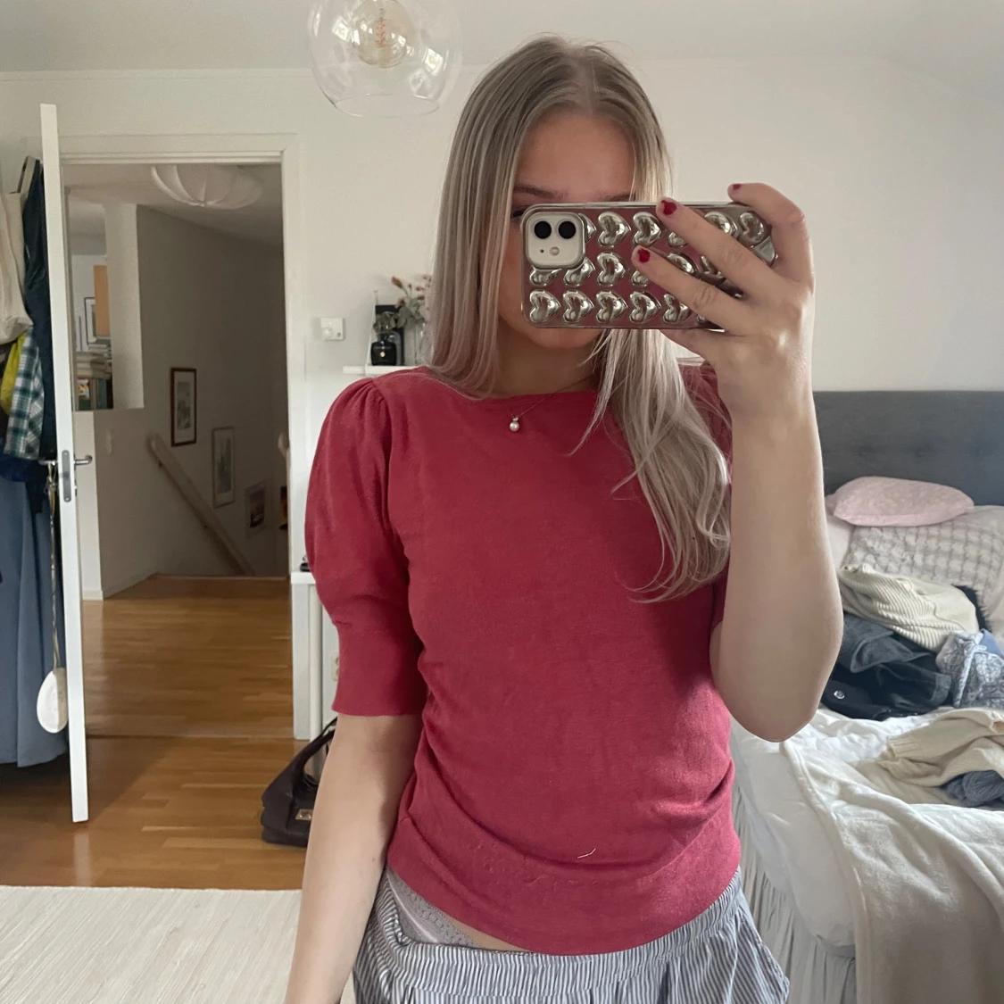 Rosa topp med puffärmar