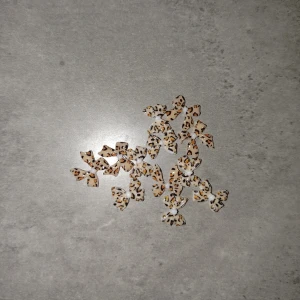 Nagel dekorationer - Säljer ett gäng söta rosetter med leopardmönster som dekorationer. De är små, beige med svarta och bruna detaljer, och har en glansig finish. Perfekta för att pimpa din nageldesign, pyssel eller varför inte sminket och ge en extra touch av personlighet. 