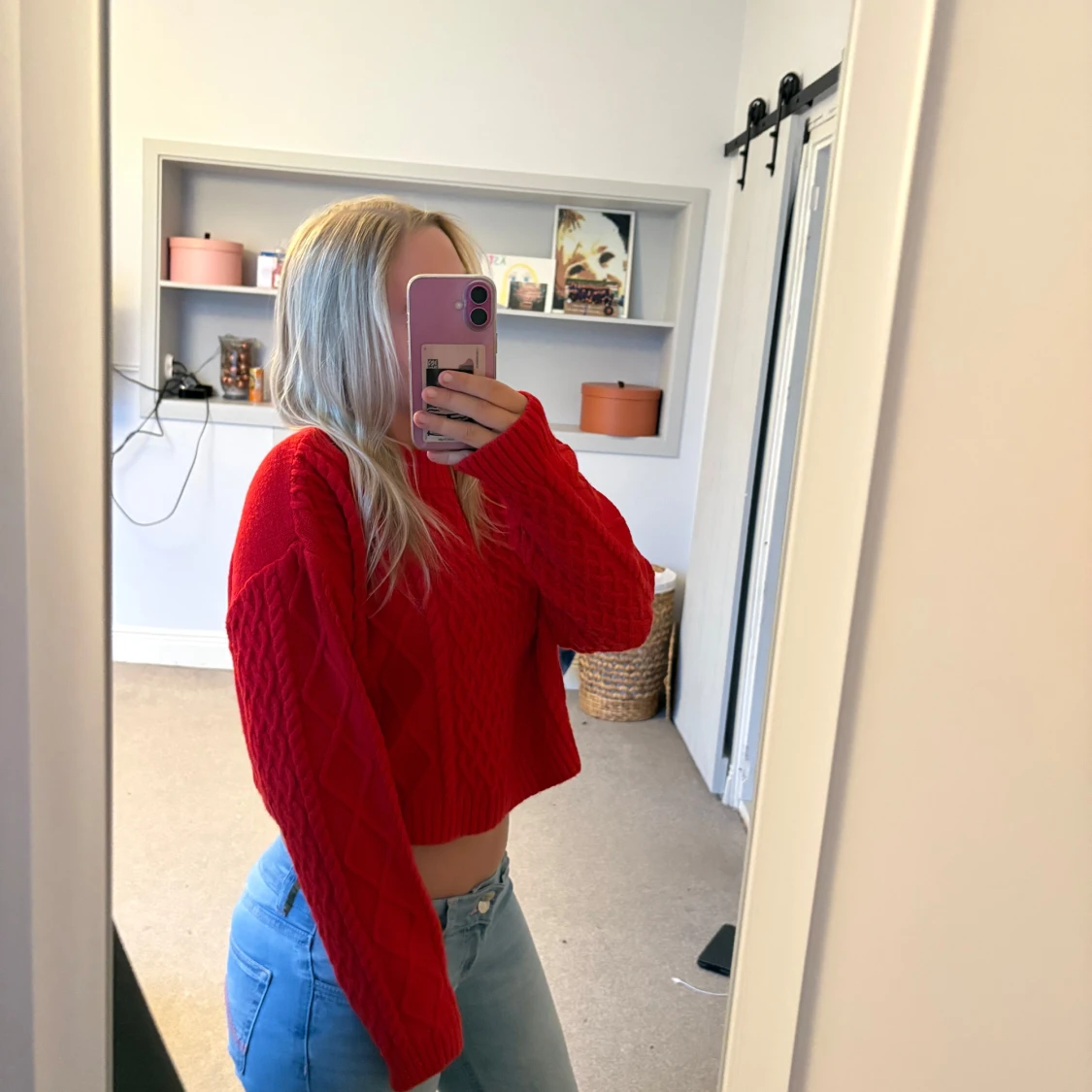 Röd croppad stickad tröja - 1