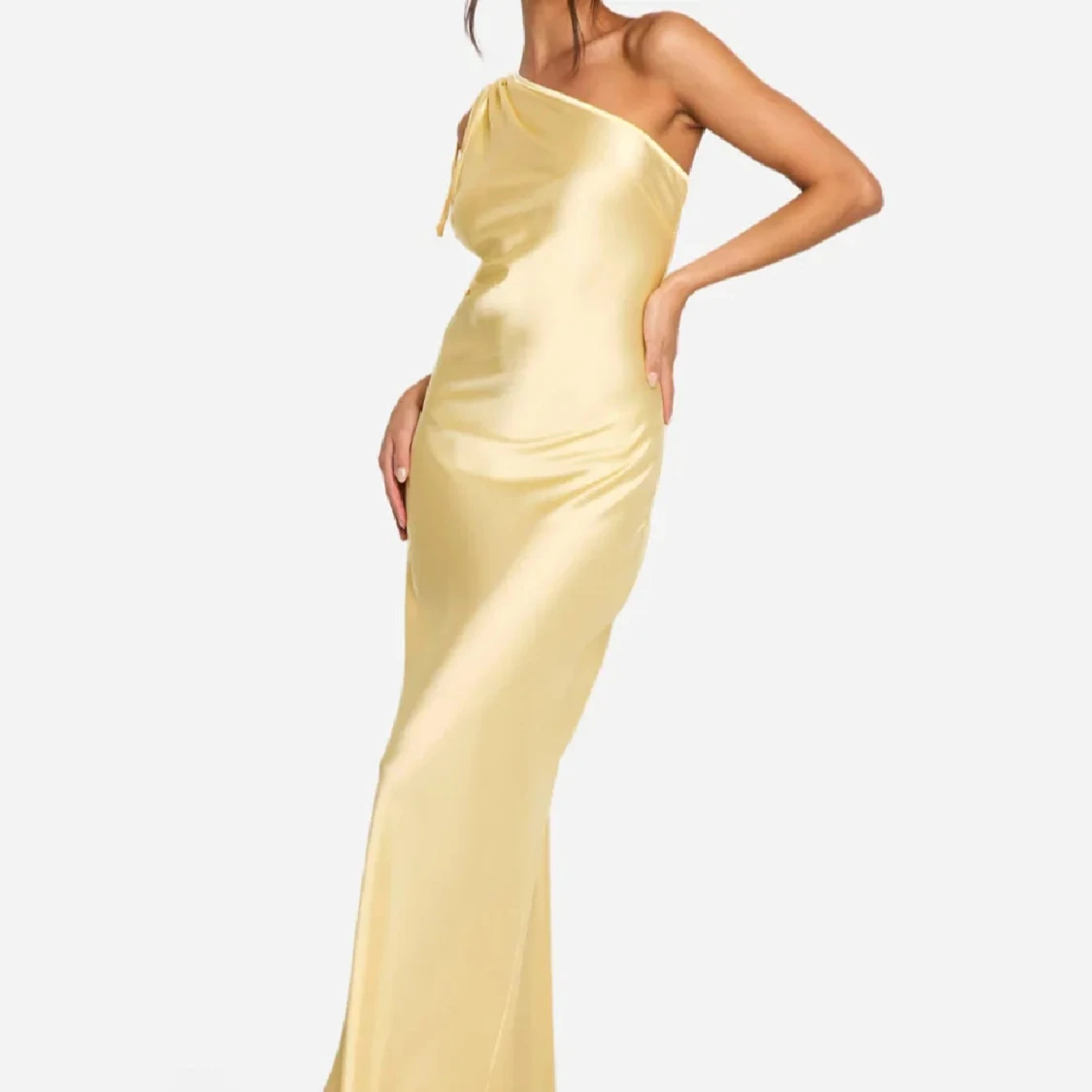 Ljusgul långklänning med oneshoulder - 3
