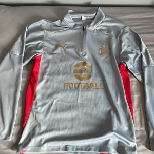 AC Milan långärmad fotbollströja Puma - Snygg långärmad fotbollströja från AC Milan i ljusgrått med guldiga detaljer och logga. Tröjan har dragkedja vid halsen och röda paneler på sidorna. Den är helt ny och pris kan diskuteras vid snabb köp