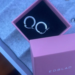 Edblad silverörhängen med stenar - Snygga runda örhängen från Edblad i silverfärg med små gnistrande stenar längs insidan. Klassisk creolform som passar till allt och ger en stilren vibe. Kommer i original rosa ask från Edblad. Har aldrig använt örhängena, då jag föredrar guld istället!💕