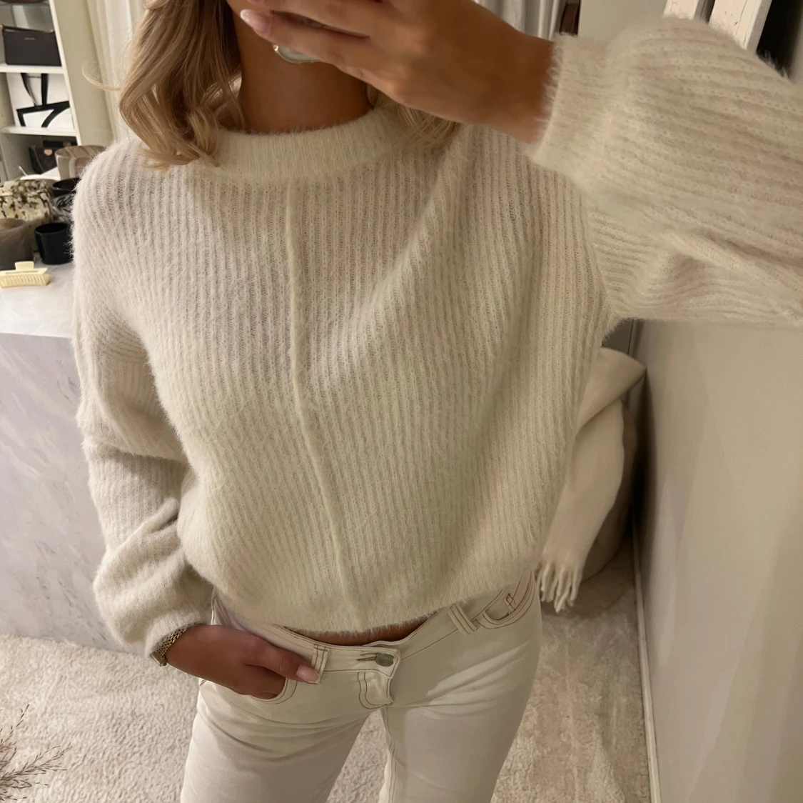 Vit stickad croppad tröja från Bershka - 1