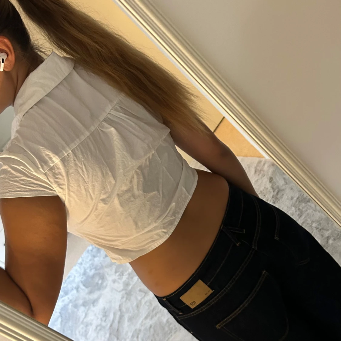 Vit croppad skjorta med kort ärm - 2