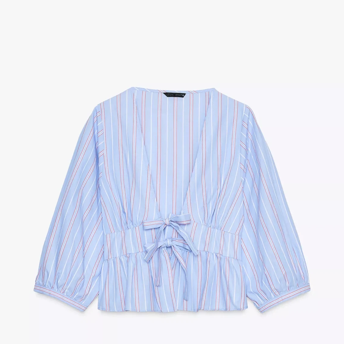 Blåvit randig blus med knyt - 1