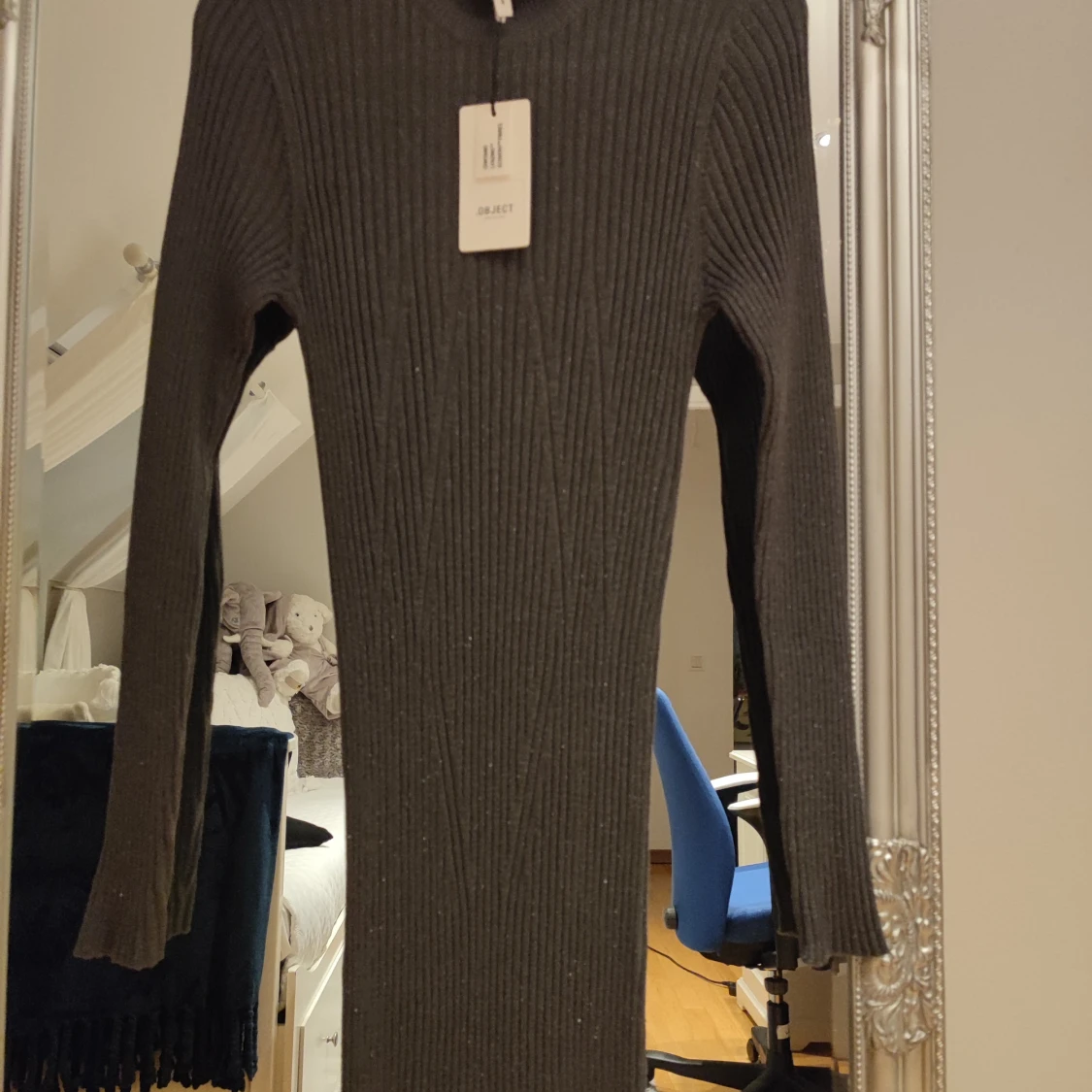Mörkgrå ribbad långklänning Object - 1