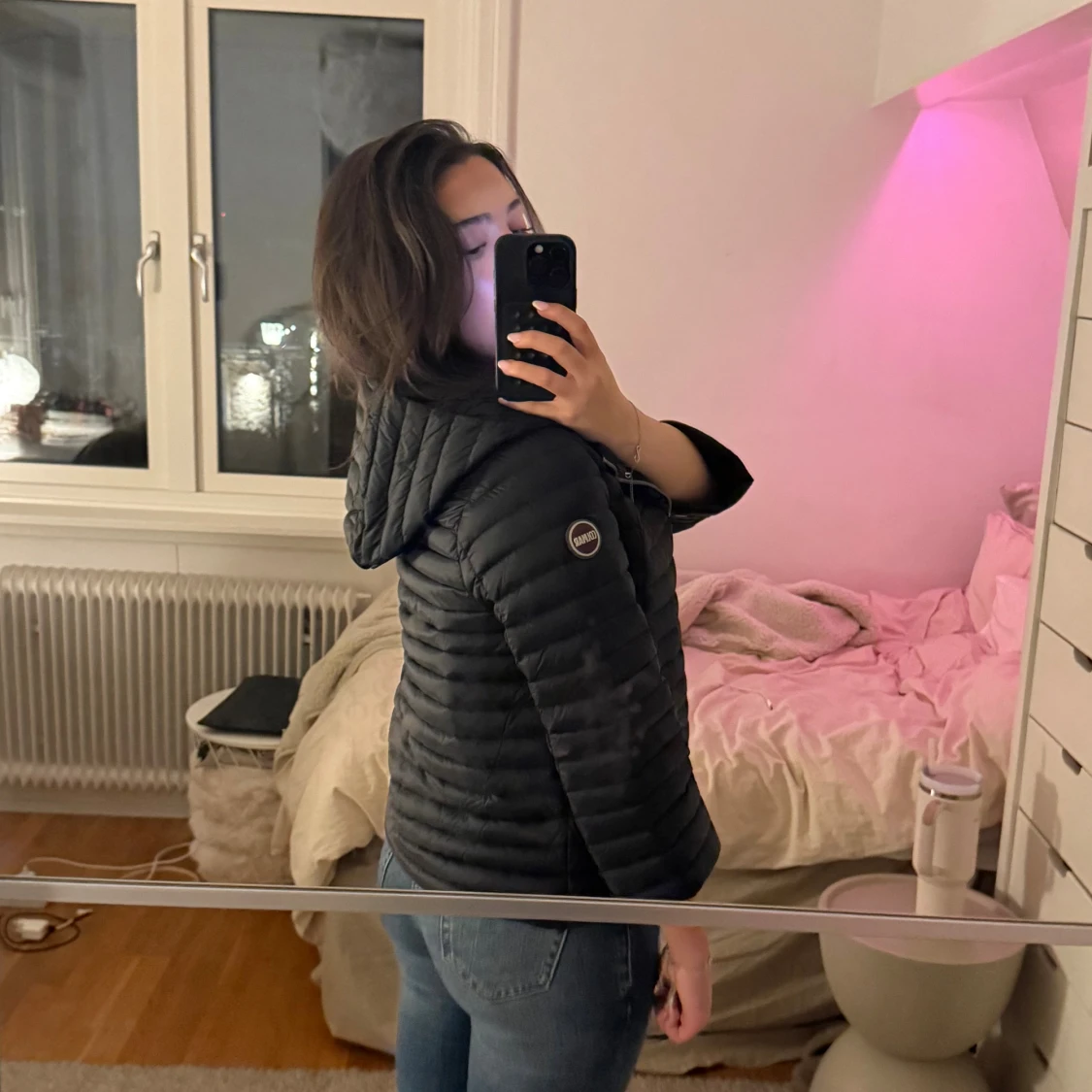 Svart Colmar dunjacka med huva trekvartsärmad  - 1