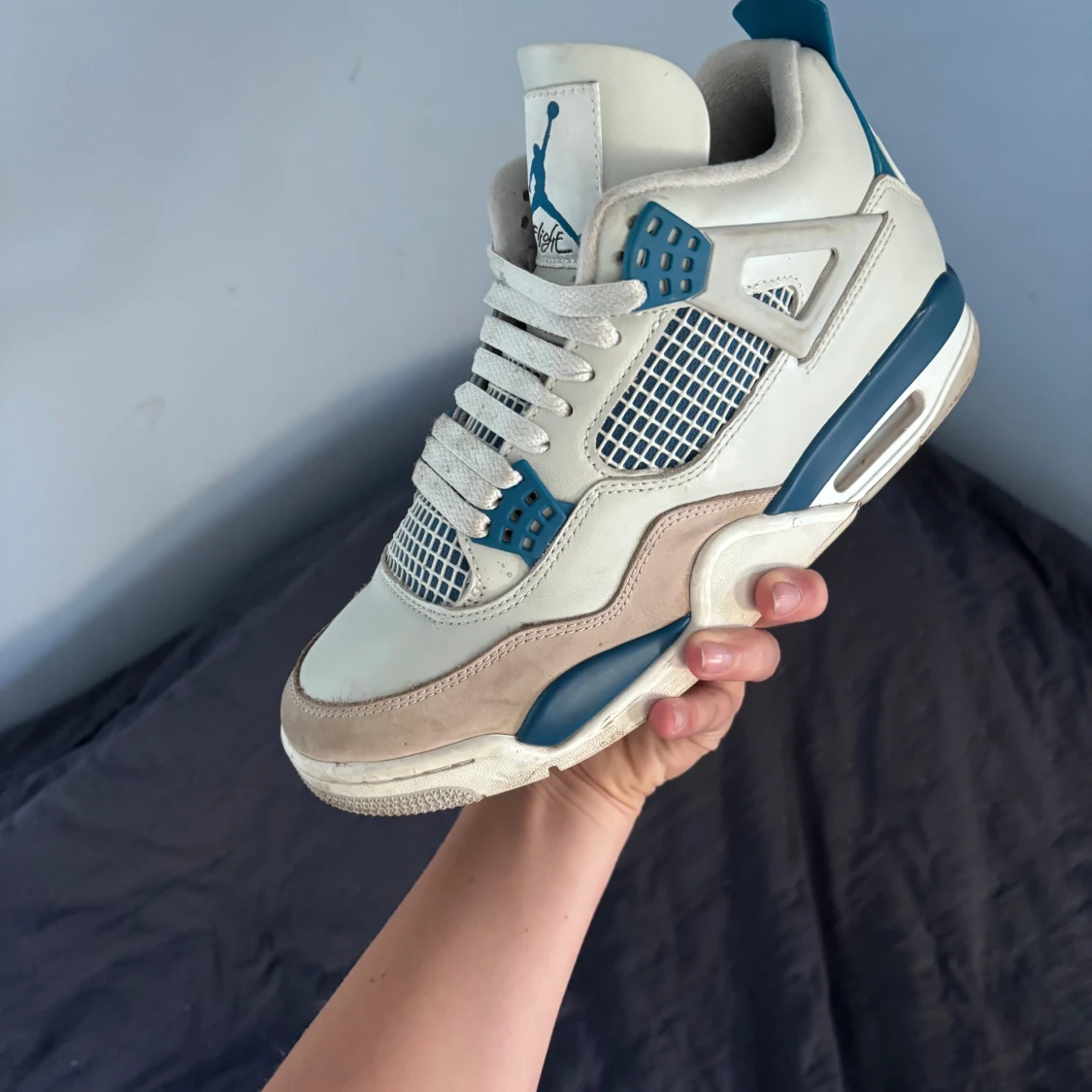 Nike Air Jordan 4 Retro vit/blå - 1