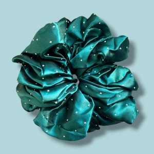Maxi Satin Scrunchie – Oversized Hair Tie - Have a lot of hair? Tired of little hair ties snapping? This scrunchie is strong enough to hold it all in place while keeping your style looking effortlessly beautiful.  🌲 Color: Forest green 📏 Sizes: One size / oversized (Perfect for thick or long hair, and for anyone who enjoys beautiful hairstyles.) ✨ Material: Smooth satin with rhinestone details