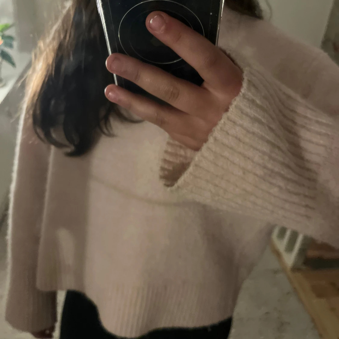 Ljusrosa stickad oversized tröja