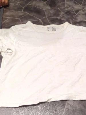 Vit kortärmad t-shirt från DIVIDED - En enkel vit t-shirt från DIVIDED i storlek S. Modellen är klassisk med rund hals och korta ärmar, perfekt för att matcha med jeans eller shorts. Materialet är mjuk bomull som känns skönt mot huden och passar dig som gillar en clean och basic stil.