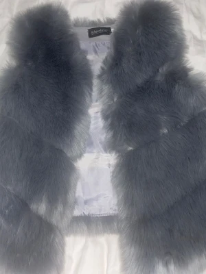 Grå pälsväst från No Boundaries - Säljer en fluffig grå pälsväst från No Boundaries. Västen har en mjuk och lyxig känsla med en öppen front och silkeslen insida. Perfekt för att lyfta vilken outfit som helst med en trendig touch.