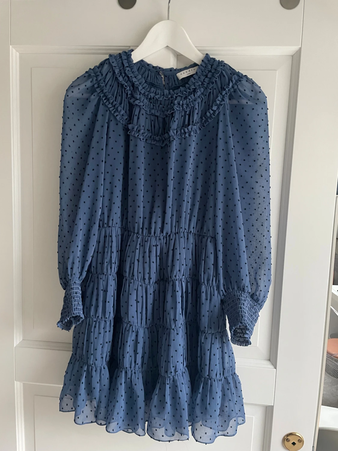 Blå prickig volangklänning Sandro Paris - 2