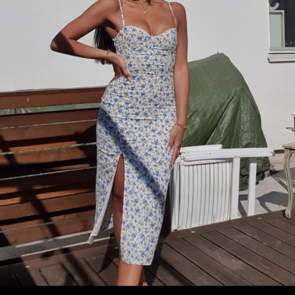 Blommig långklänning med slits