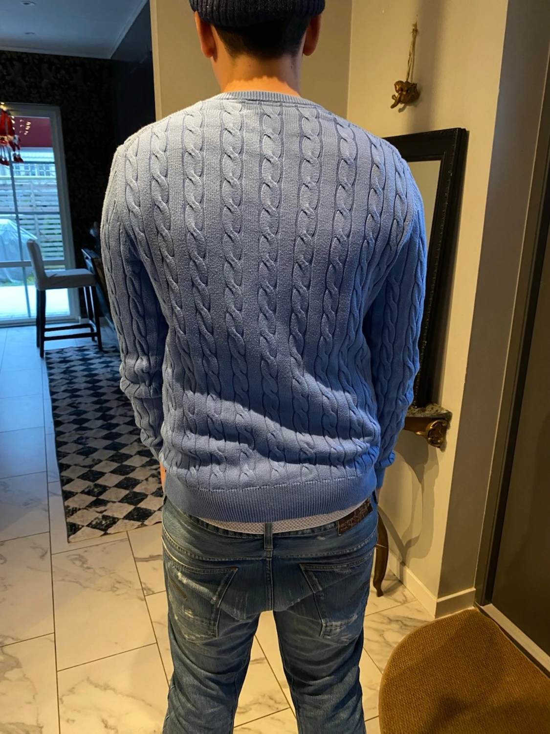 Ljusblå kabelstickad tröja Morris - 3