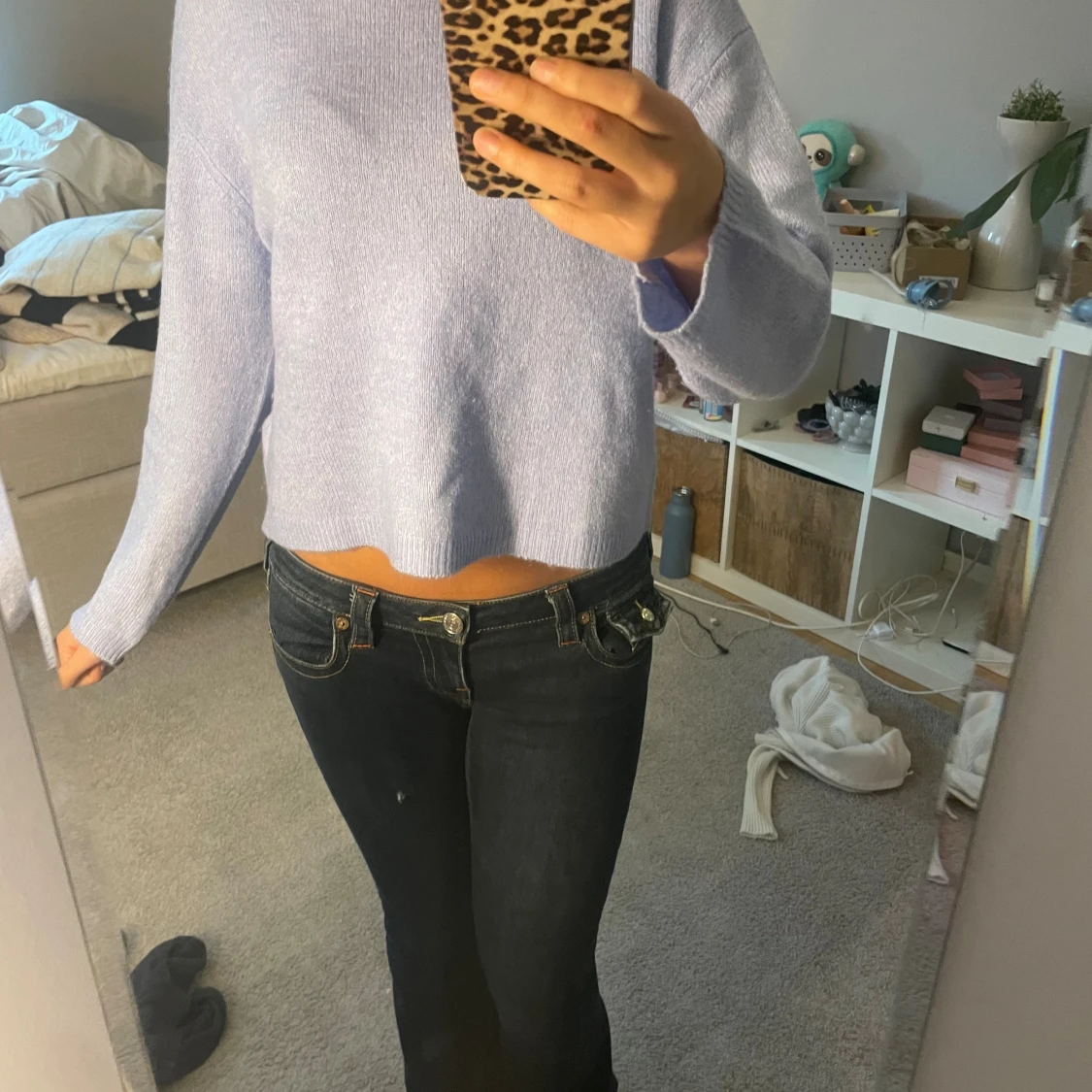 Ljuslila stickad croppad tröja - 1