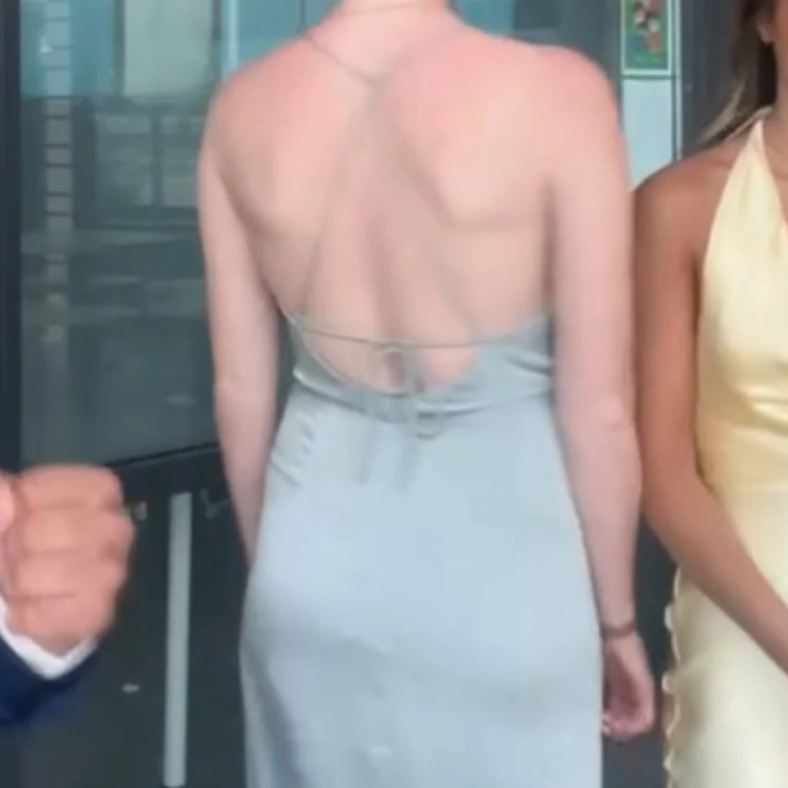 Grön/blå långklänning med tunna band - 1