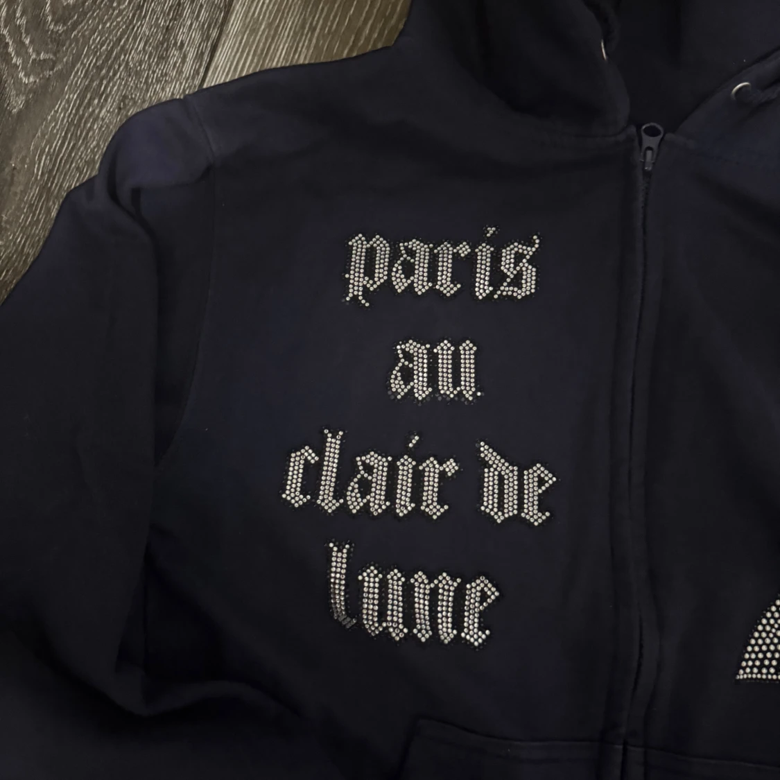 Mörkblå rhinestone blinglucid hoodie  - 1